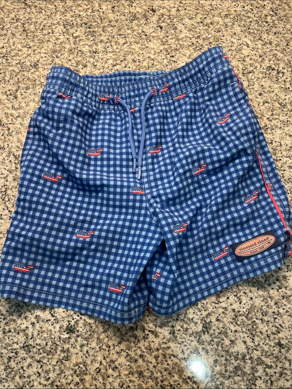 Vineyard Vines Blue Gingham Whale-Print Hybrid Shorts